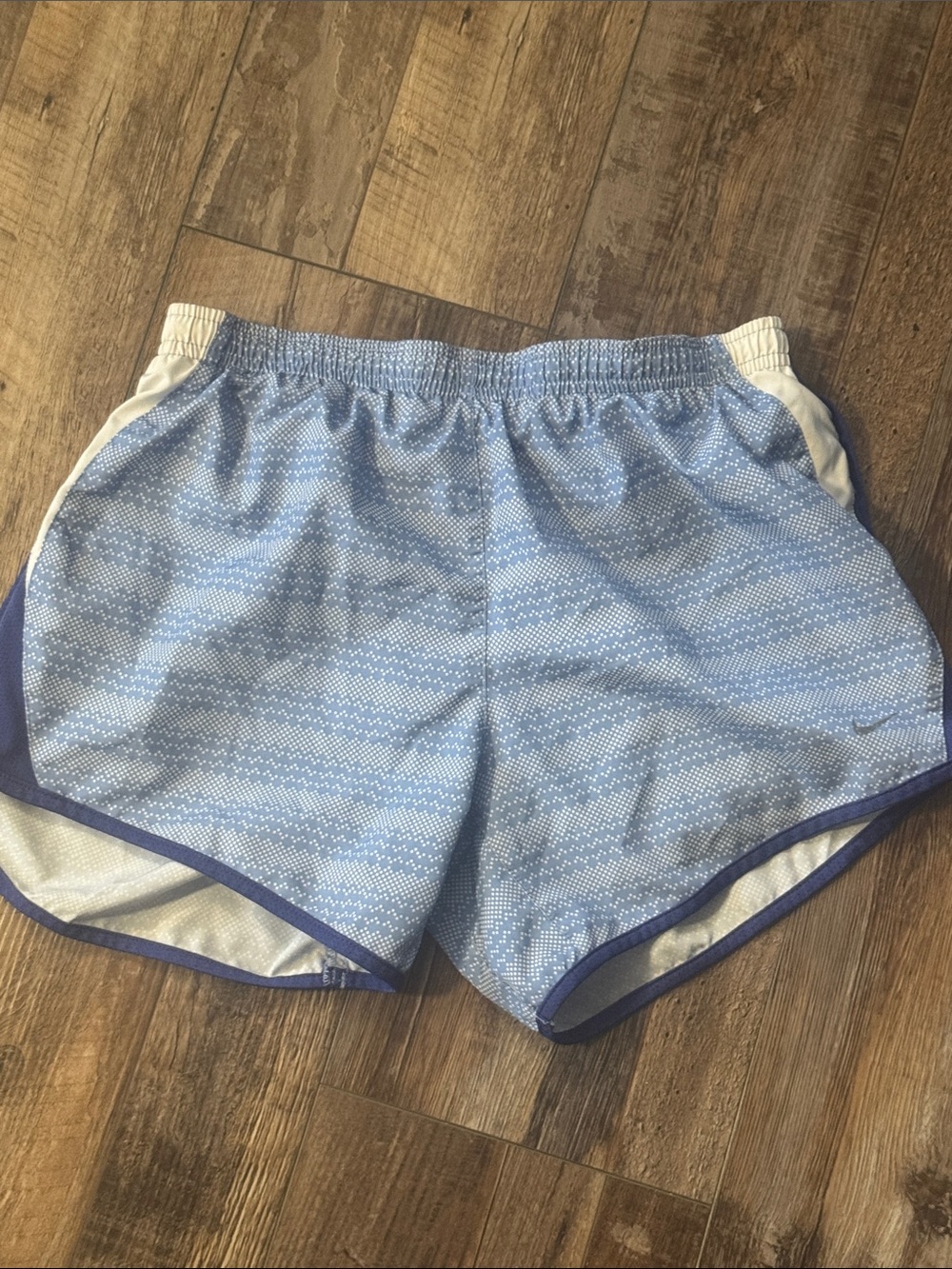 Light Blue Women's Athletic Shorts with Navy Trim